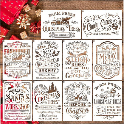 10 Pieces Christmas Stencils Reusable, 8 X 11 Inch Holiday Farm Fresh Christmas by Hosomono