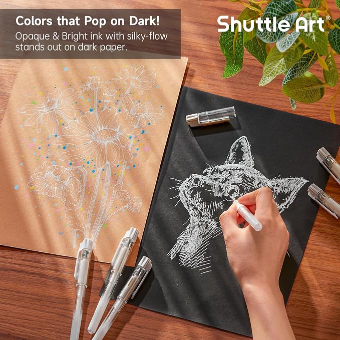 Shuttle Art White Gel Pens, 6 Pack 0.7mm, 1.0mm Gel Ink Pens Fine Point - Image 4