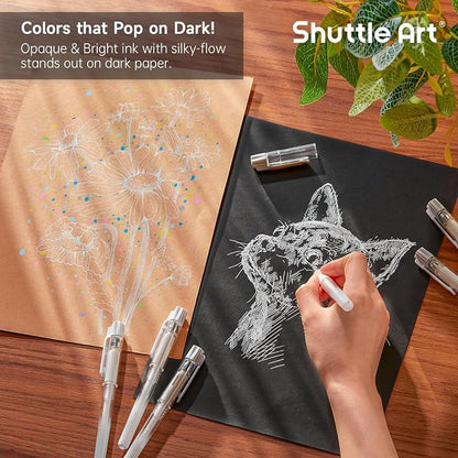 Shuttle Art White Gel Pens, 6 Pack 0.7mm, 1.0mm Gel Ink Pens Fine Point - Image 4