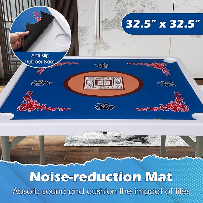 Giantex Folding Mahjong Table, Removable Noise Reduction Mat, HDPE Tabletop - Image 2
