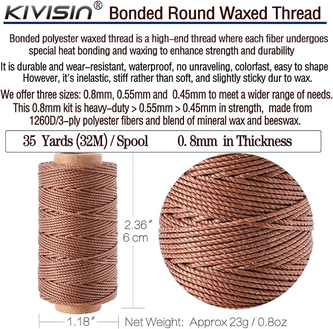 12 Classic Colors Round Waxed Thread, 0.8mm 35Yards Spool Polyester Wax Coated - Image 2