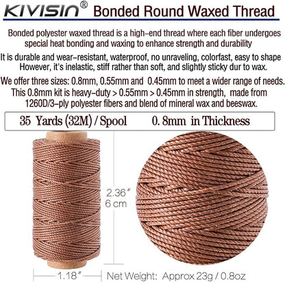 12 Classic Colors Round Waxed Thread, 0.8mm 35Yards Spool Polyester Wax Coated - Image 2