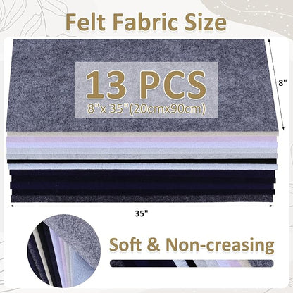 XSEINO 13 Rolls 8"x35" 1.4mm Thick Soft Felt Fabric Sheet 13 Assorted Black - Image 3