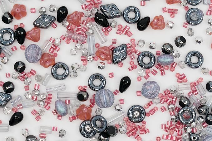 2.1oz Mix of Unique Czech Bohemia Glass Pressed Beads, Matte and Glossy - Image 4