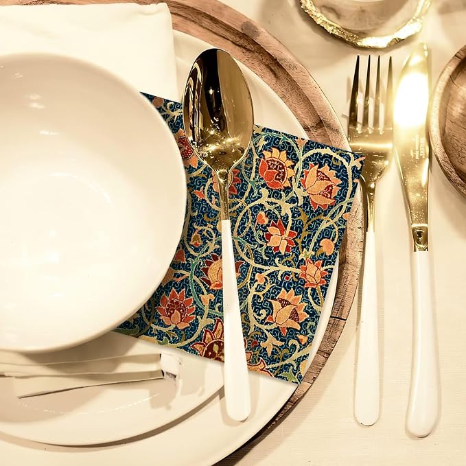 Quera 50 Pack William Morris Cocktail Napkins Vintage Floral Blue Paper Napkins - Image 7