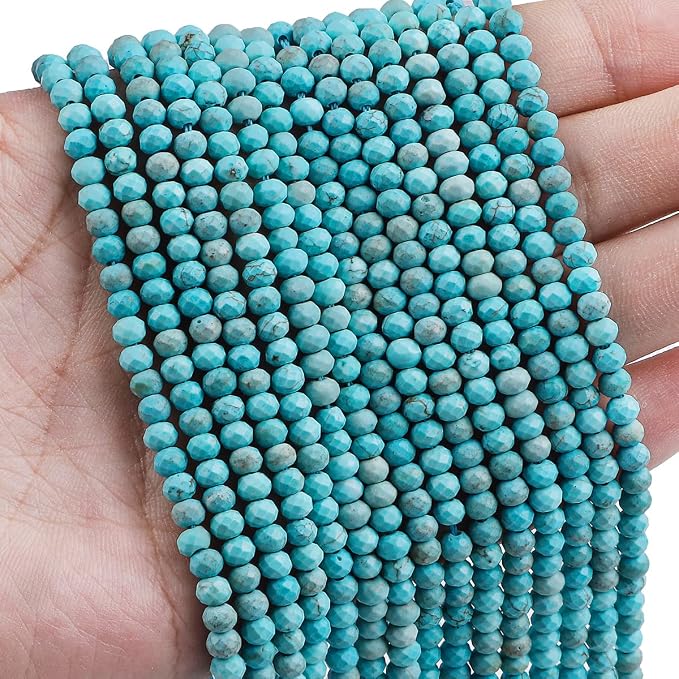 Natural Blue Turquoise Beads 4x2mm 120pcs Faceted Rondelle Loose Semi Gemstone - Image 3