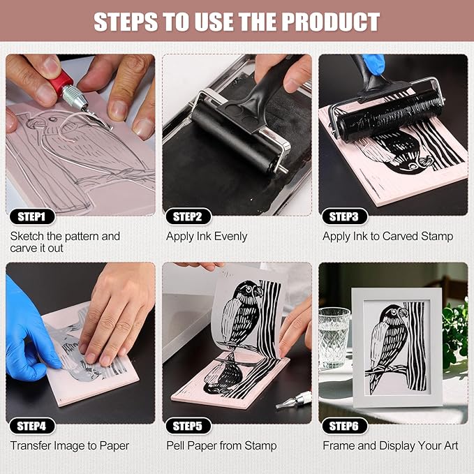 Linoleum Blocks for Printmaking, Stamp Carving Linocut Kit, Linocut Tools Block - Image 6