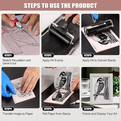 Linoleum Blocks for Printmaking, Stamp Carving Linocut Kit, Linocut Tools Block - Image 6
