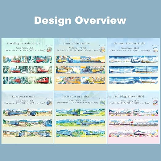 Train Scenery Washi Tape Set – 6 Rolls Travel & Nature Inspired - Image 4
