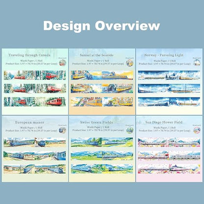 Train Scenery Washi Tape Set – 6 Rolls Travel & Nature Inspired - Image 4