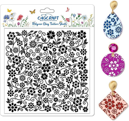 CHGCRAFT Vine Flowers Pattern Polymer Clay Texture Sheet Curly Plants and by chgcraft