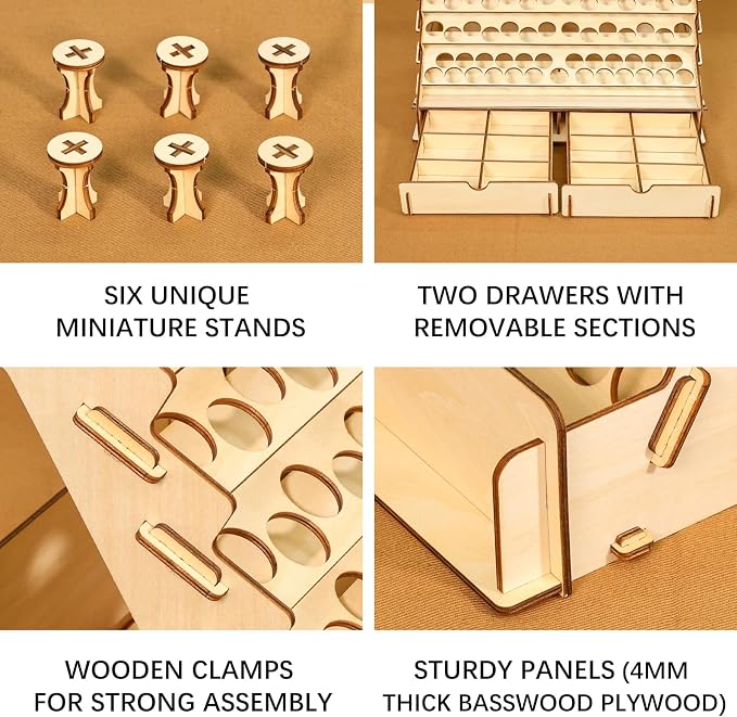 Paint Organizer with Brush Holder – 105-Bottle Holder with 6 Miniature Stands – - Image 4