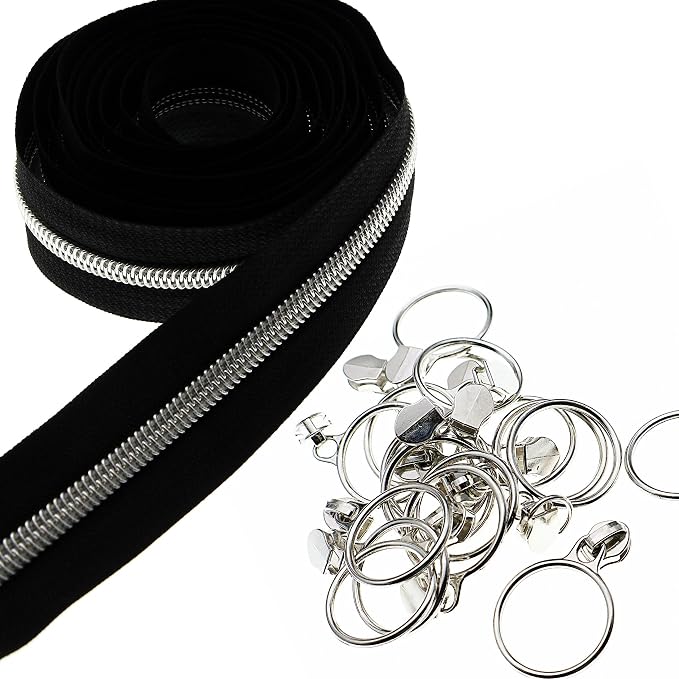 Leekayer #5 Silver Metallic Nylon Coil Zippers by The Yard Bulk 10 Yards Black - Image 6