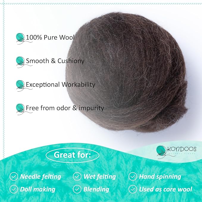 Kondoos Natural Wool roving, 8 OZ. Best - Image 3