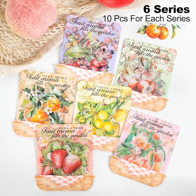 60 Pcs Large Garden-Inspired PET Stickers, Fruit-Themed - Image 2