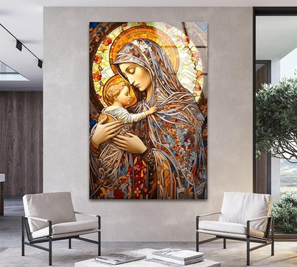 My Photostation.com Round 24'' Jesus and Virgin Mary Glass Wall Art Tempered - Image 2