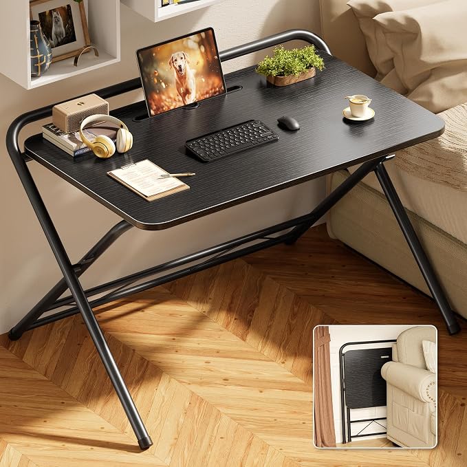 Huuger Folding Desk with 3-Level Adjustable Height and Tablet Slot, 32 Inch by Huuger