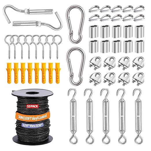 1/16" Wire Rope Kit, 30M/100FT Black Vinyl Coated 304 Stainless Steel Cable by ZXZYHFTY