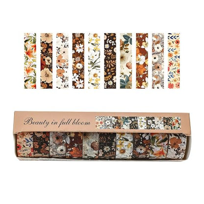 10 Rolls Blooming Flowers Washi Tape Set Floral Arts Adhesive Tapes Colorful - Image 3