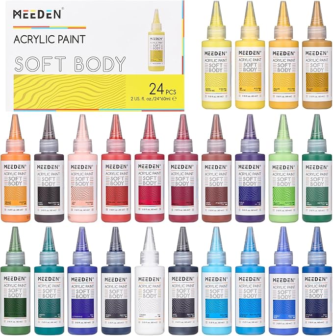MEEDEN Soft Body Acrylic Paints Set: Matte Finish 24 Colors x 60ml/2oz Fluid by MEEDEN
