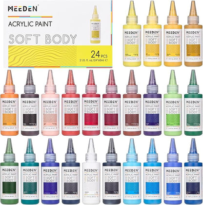 MEEDEN Soft Body Acrylic Paints Set: Matte Finish 24 Colors x 60ml/2oz Fluid by MEEDEN