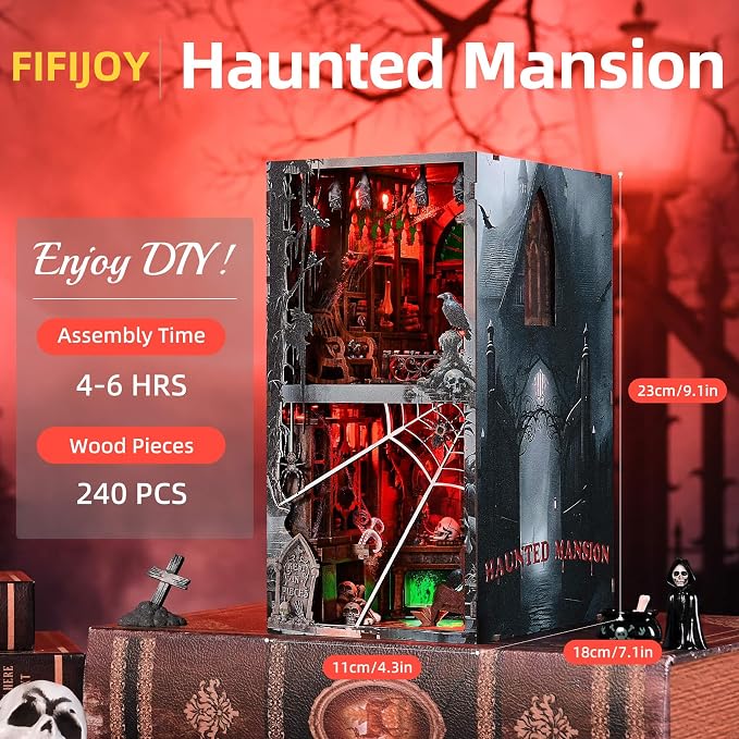 Haunted House Halloween Book Nook Kit, Spooky Shelf Insert Bookshelf Diorama - Image 2