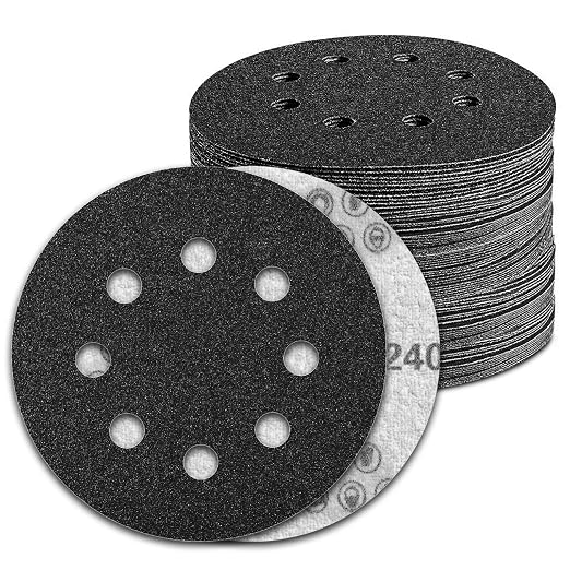 100 Pcs 5 inch Wet Dry Sanding Discs Grit 240 Hook and Loop 8 Hole Silicon by Pukamam