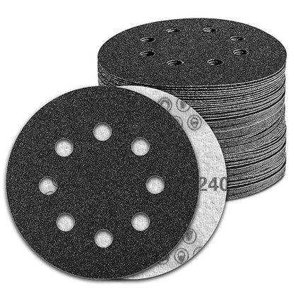 100 Pcs 5 inch Wet Dry Sanding Discs Grit 240 Hook and Loop 8 Hole Silicon by Pukamam