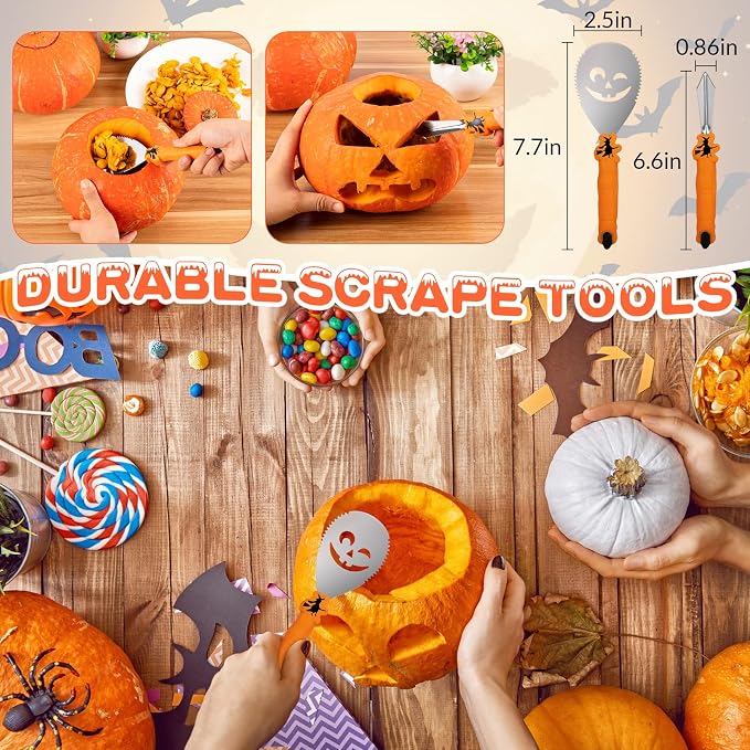 【With Hammer】Pumpkin Carving Kit Halloween, Safe and Easy Pumpkin Carving Set - Image 2