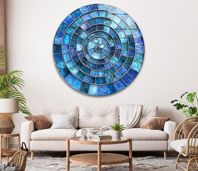 My Photostation.com 31.5'' Diameter Blue Aqua Spiral Harmony Round Glass Wall - Image 3