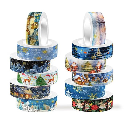 12 Rolls Christmas Washi Tapes, Christmas Tree Snowflakes Santa Claus Masking by Unknown