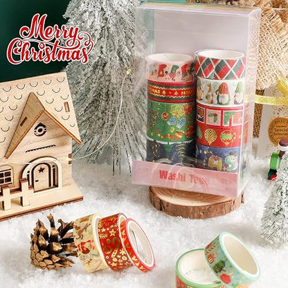 16 Rolls Christmas Washi Tape Holiday Masking Tape 4 Sizes Red Green Christmas - Image 7