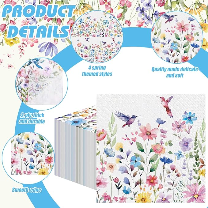 Fulmoon 200 Pieces Summer Floral Cocktail Napkins Disposable Flower Dessert - Image 4