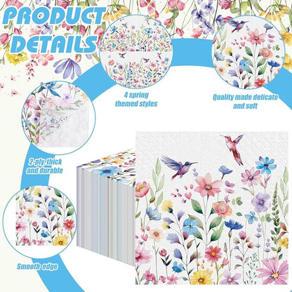 Fulmoon 200 Pieces Summer Floral Cocktail Napkins Disposable Flower Dessert - Image 4
