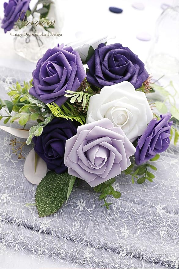 Floroom Artificial Flowers 25pcs Real Looking Violet Purple Foam Fake Roses - Image 5