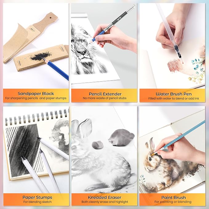 106 PCS Art Supplies Sketching Kit, Pro Drawing Pencils - Image 5