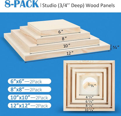 Falling in Art Unfinished Birch Wood Canvas Panels Kit, 8 Pack of 4 Sizes - Image 2