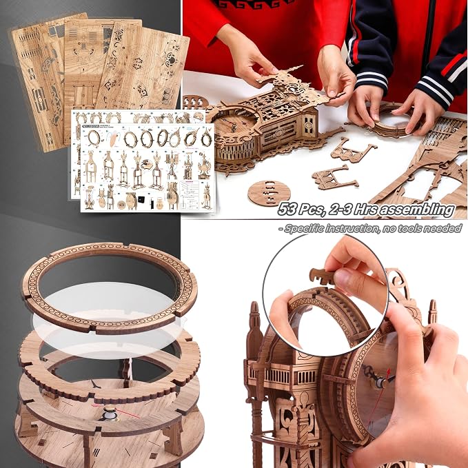 3D Wood Puzzle LED Tower Clock, 3D Puzzle Building Desktop Clock Model DIY - Image 5