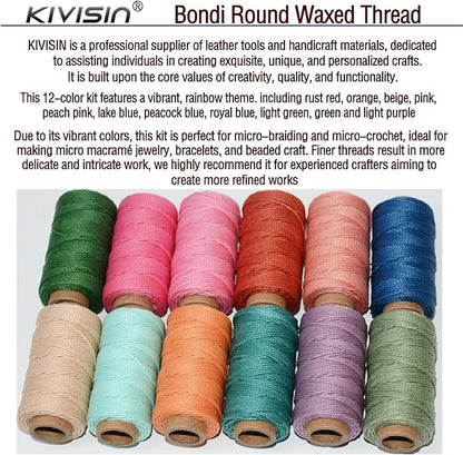 12 Colored Round Waxed Thread 0.8mm, 35 Yards per Spool, 3 Ply Polyester Wax - Image 5