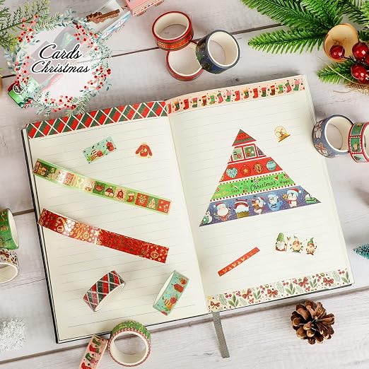 16 Rolls Christmas Washi Tape Holiday Masking Tape 4 Sizes Red Green Christmas - Image 5
