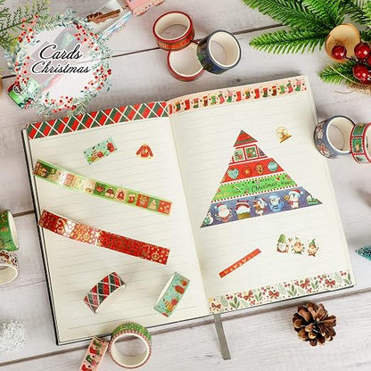 16 Rolls Christmas Washi Tape Holiday Masking Tape 4 Sizes Red Green Christmas - Image 5