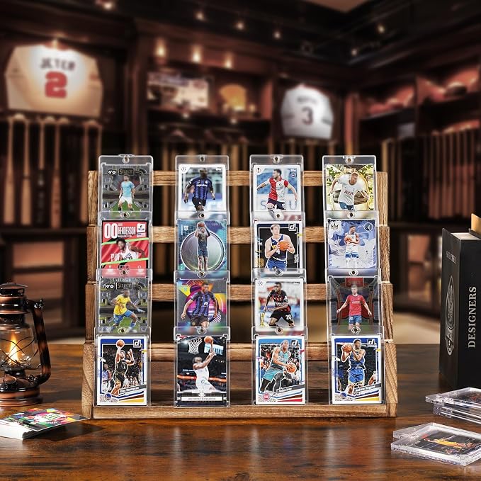 Emfogo Card Display Stand, 4-Tier Trading Card Display, Wooden Graded Baseball - Image 4