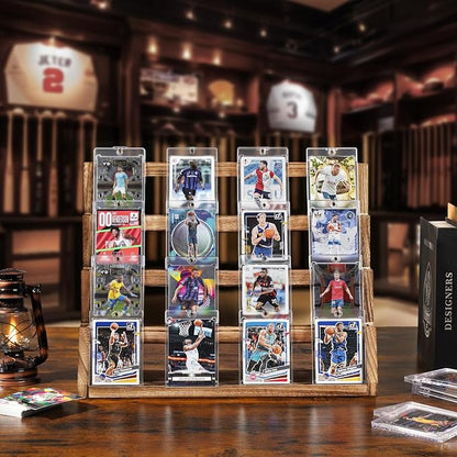 Emfogo Card Display Stand, 4-Tier Trading Card Display, Wooden Graded Baseball - Image 4