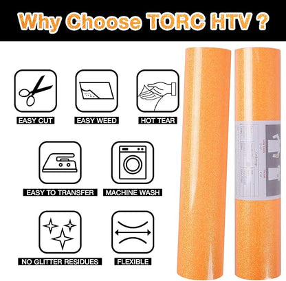 TORC Orange Glitter HTV Heat Transfer Vinyl Roll 12 inch x 20 ft Iron on Vinyl - Image 4