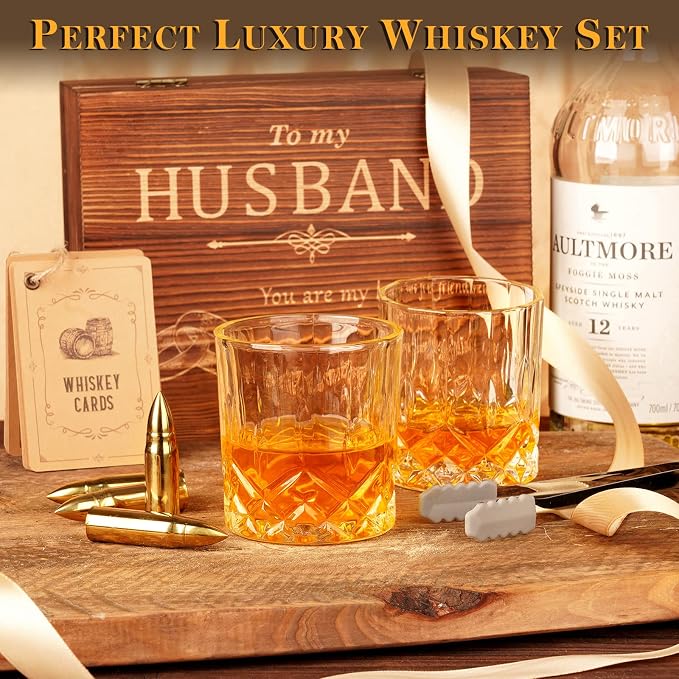 Oaksea for Him - Stainless Steel Engraved Whiskey Stones Glasses Set, Birthday - Image 3