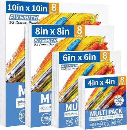 FIXSMITH Canvas Boards for Painting, 32 Pack, 100% Cotton Primed Canvas Panels by FIXSMITH