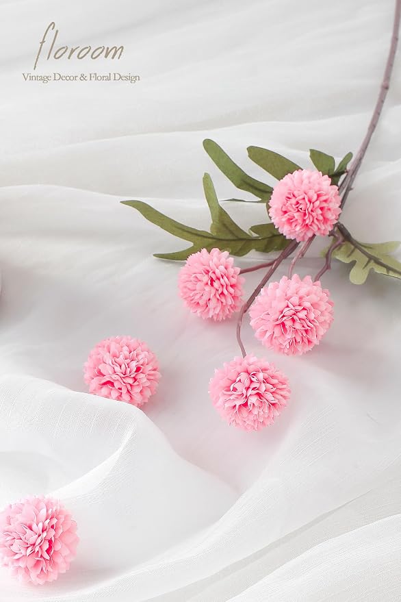 Floroom 5pcs Pink Faux Silk Mums Artificial Flowers, Bulk Fake Small Mini - Image 3