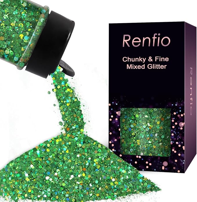 Renfio Holographic Glitter, 2.11oz/60g Medium Size Chunky Mix Ultra Fine by Renfio