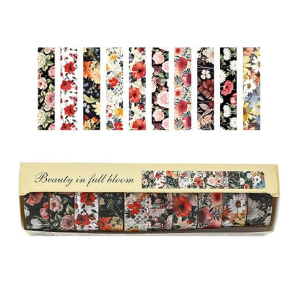10 Rolls Blooming Flowers Washi Tape Set Floral Arts Adhesive Tapes Colorful - Image 4