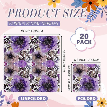 Crtiin 20 Pack Assorted Floral Napkins - Image 2